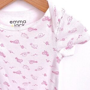 10/$20💥Emma & Jack Birdies Print Baby Girl Bodysuit, White & Pink, Short Sleeve